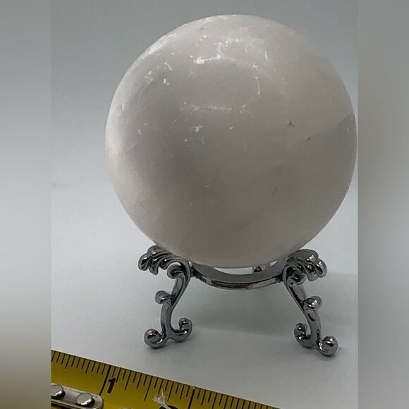 Crystal Selenite Ball, Polished Quartz Sphere on tripod stand - Picture 8 of 16